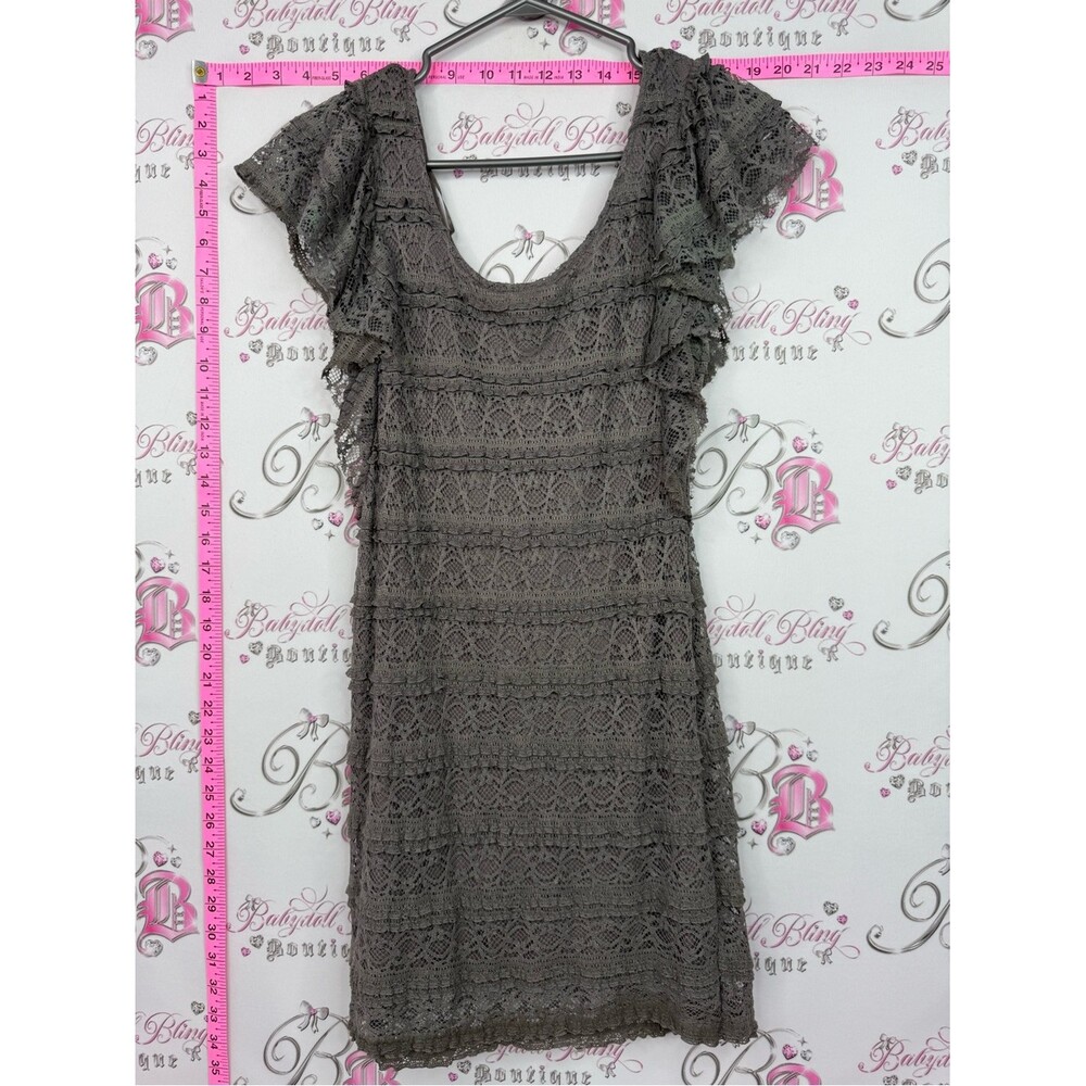 Divided Lace Flutter Sleeve Mini Dress — Gray